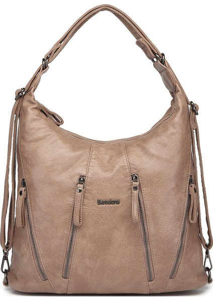 21K Yıkama Deri Hem Sırt Hem Postacı Kadın Çantası BC 1863 - Vizon