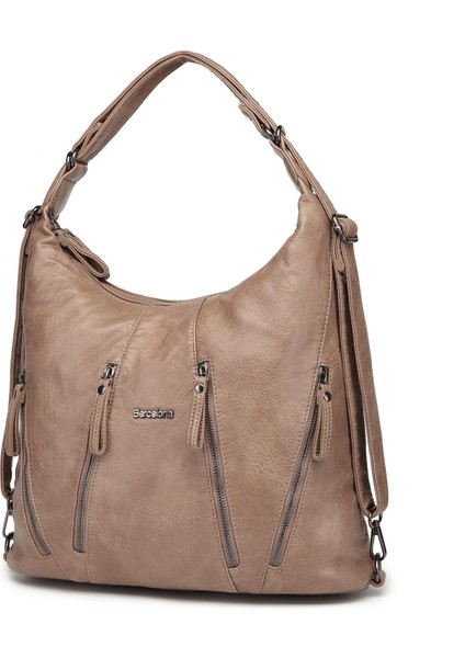 21K Yıkama Deri Hem Sırt Hem Postacı Kadın Çantası BC 1863 - Vizon modelleri