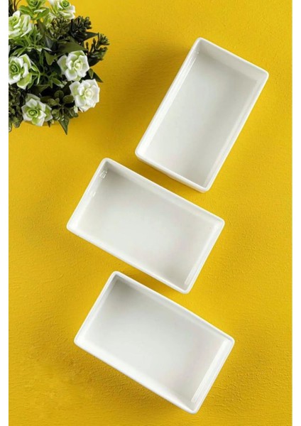 3 Adet Porselen Sunumluk Tabak Yemek Servis Tabağı İkramlık 15 x 9 cm