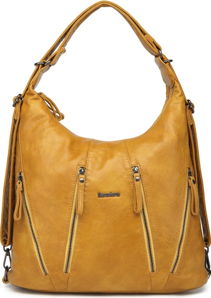 21K Yıkama Deri Hem Sırt Hem Postacı Kadın Çantası BC 1863 - Hardal