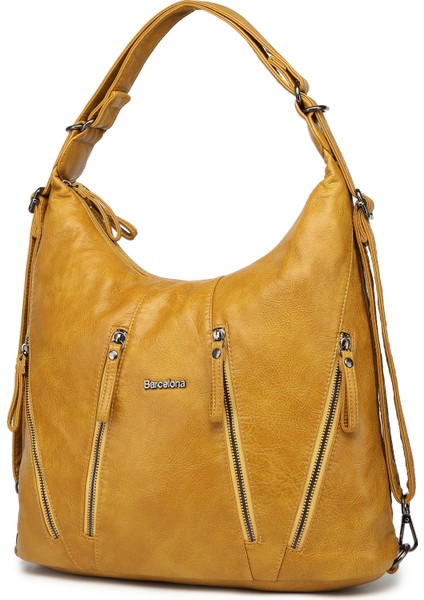 21K Yıkama Deri Hem Sırt Hem Postacı Kadın Çantası BC 1863 - Hardal fiyatları