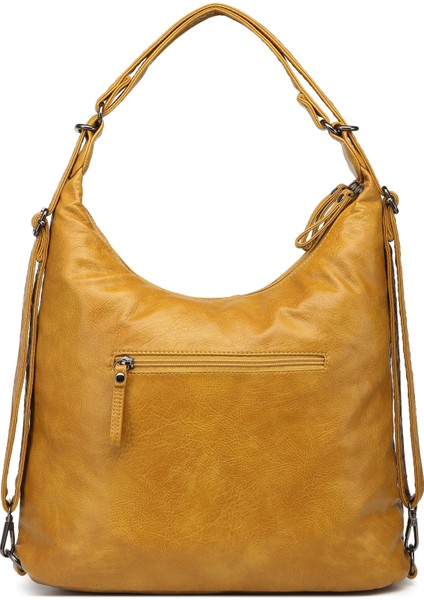 21K Yıkama Deri Hem Sırt Hem Postacı Kadın Çantası BC 1863 - Hardal modelleri