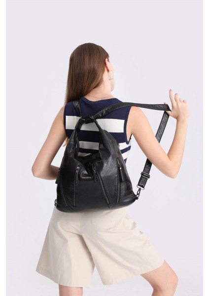 21K Yıkama Deri Hem Sırt Hem Postacı Kadın Çantası BC 1863 - Hardal fırsatları