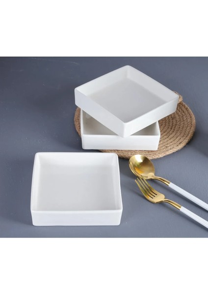 3 Adet Porselen Sunumluk Kare Tabak Yemek Servis Tabağı İkramlık 12 cm