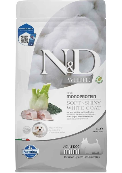 White Mono Protein Balıklı Beyaz Renkli Küçük Irk Yetişkin Köpek Maması 2 kg