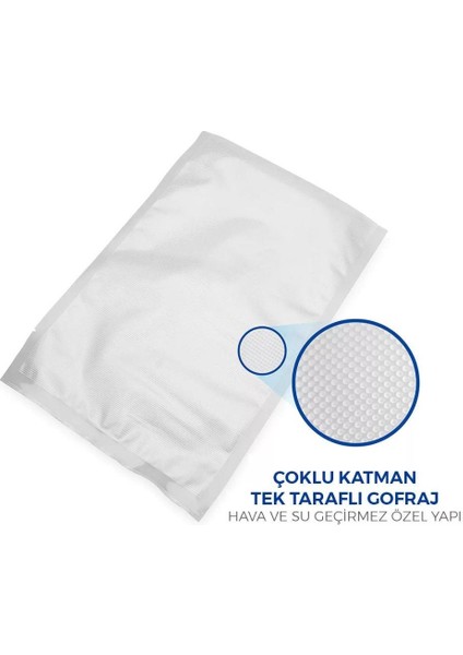 18X23 Tırtıklı 5 kg Gofrajlı 90 Mikron Ev Tipi Gıda Vakum Poşeti Torbası Bpa Içermez