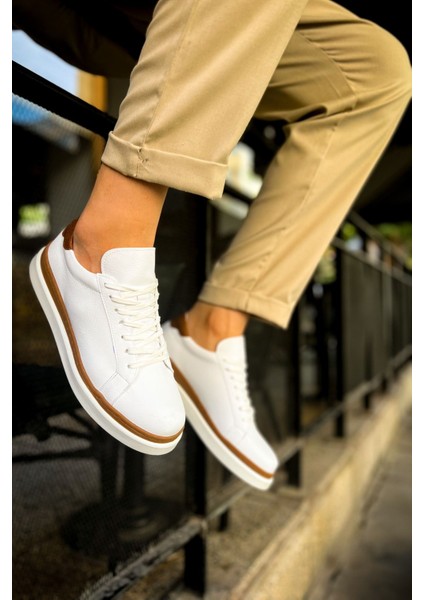 CH979 Santoni Gbt Spor Erkek Ayakkabı Beyaz/Taba