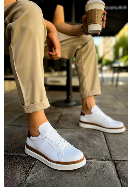 CH979 Santoni Gbt Spor Erkek Ayakkabı Beyaz/Taba