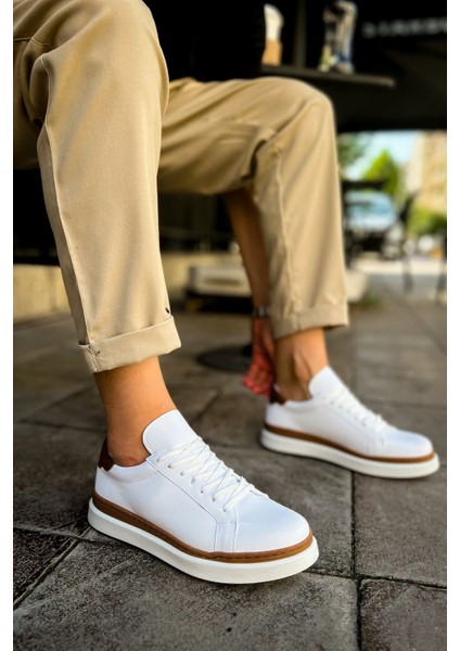 CH979 Santoni Gbt Spor Erkek Ayakkabı Beyaz/Taba