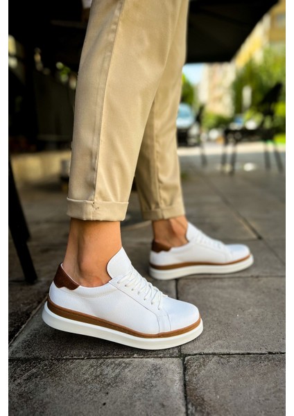 CH979 Santoni Gbt Spor Erkek Ayakkabı Beyaz/Taba
