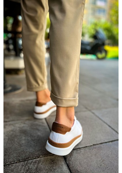 CH979 Santoni Gbt Spor Erkek Ayakkabı Beyaz/Taba