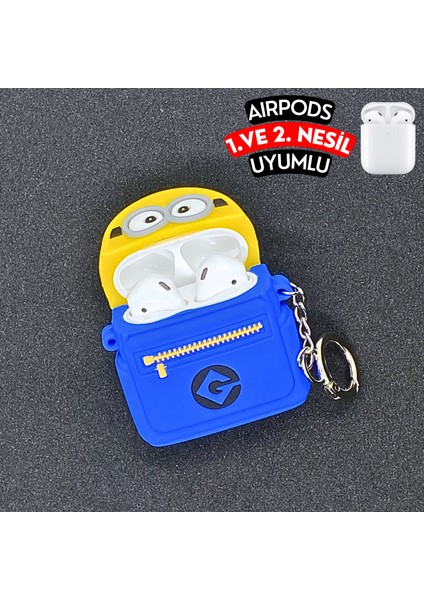 Airpods 1. ve 2. Nesil Uyumlu Iki Gözlü Minyon Çanta Figürlü Koruyucu ve Darbe Emici Silikon Kulaklık Kılıfı modelleri