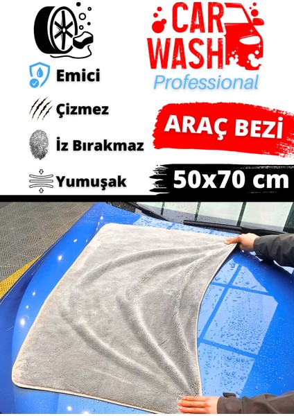 Gri 50X70 cm Mikrofiber Araba Yıkama Kurulama Leke Bırakmaz Oto Cam Temizlik Havlusu