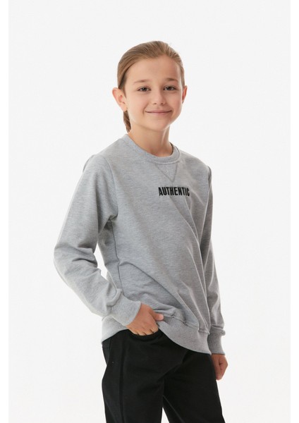 Nakışlı Bisiklet Yaka Erkek Çocuk Sweatshirt