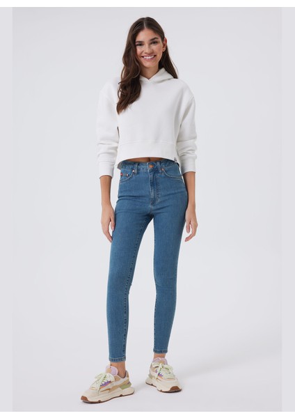 Yüksek Bel Dar Paça Super Skinny Lacivert Kadın Denim Pantolon 241 Lcf 121026 Jaycee Ramıra Mıd
