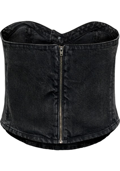 Straplez Yaka Düz Siyah Kadın Büstiyer Onlrıver Corset Top Red Dnm Dot