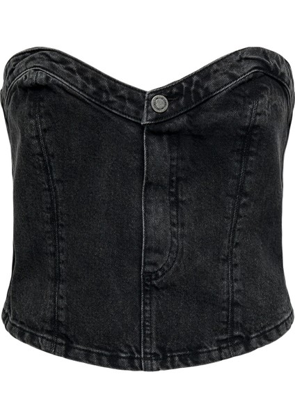Straplez Yaka Düz Siyah Kadın Büstiyer Onlrıver Corset Top Red Dnm Dot