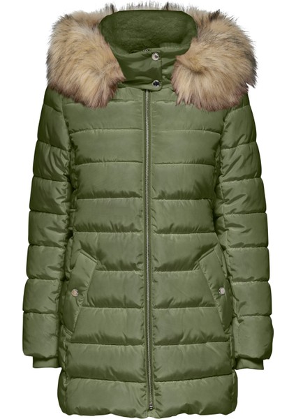 Yeşil Kadın Kaban Onlnewcamılla Quılt Fur Hood Coat C