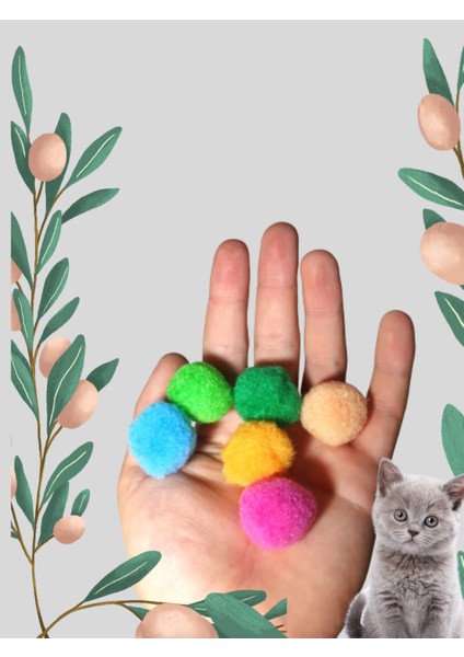 30 mm 6 Adet Renkli Karışık Ponpon Kedi Oyuncağı