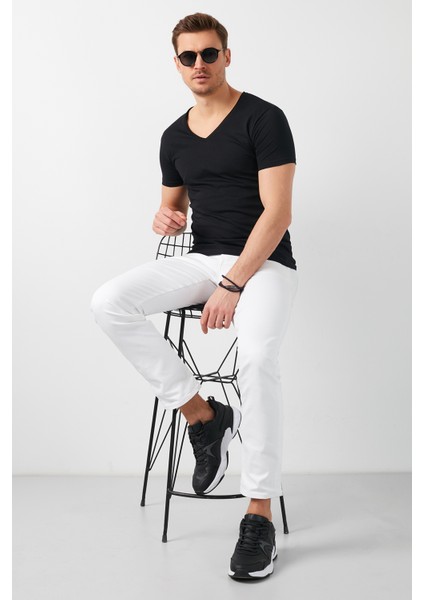% 100 Pamuklu V Yaka Basic T Shirt Erkek T SHİRT 5412001