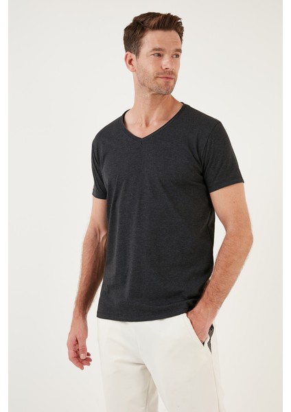 Pamuk Slim Fit V Yaka Basic T Shirt Erkek T Shirt 5412001