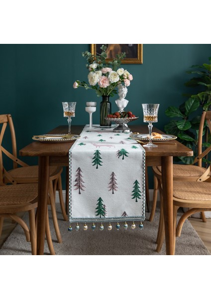 Modern Minimalist Masa Runner Noel Şenil Tassel Ev Masa Delek Polyester Masa Korku Taze Masa Koşucu (Yurt Dışından)