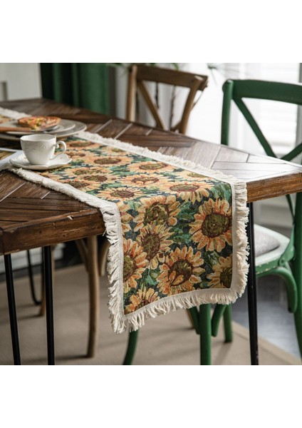 Masa Runner Jacquard Ayçiçeği Amerikan Partisi Dekorasyonu Amerikan Dekoratif Sundurma Kapağı (Yurt Dışından)