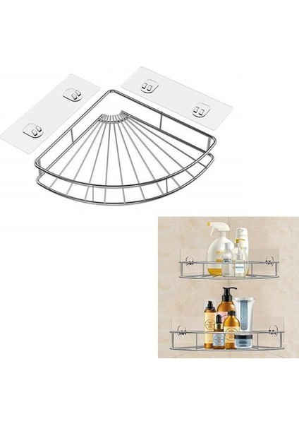 Paslanmaz Çelik Köşe Raf Banyo Yapıştırıcı Duş Raf Duvara Monte Depolama Organizatör Mutfak Tuvalet Yok Sondaj | Banyo Rafları (Yurt Dışından) fırsatları