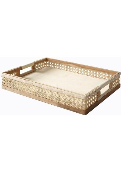 Rattan Sepet Dikdörtgen Kolu Depolama Tepsileri Ev Masa Dekorasyon Kahve / Çay / Suyu / Sunduğu Için Dekorasyon Mutfak Aksesuarı Büyük | Çanta ve Amp;sepet (Yurt Dışından)