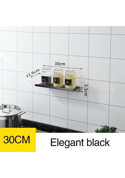 30 cm Mutfak Spice Raf Raf Elektrolizle Duvara Monte Sos Tuz Çalkalayıcı Şeker Kasesi Depolama Raf Banyo Raf | Duvara Monte Mutfak Rafları (Siyah) (Yurt Dışından)