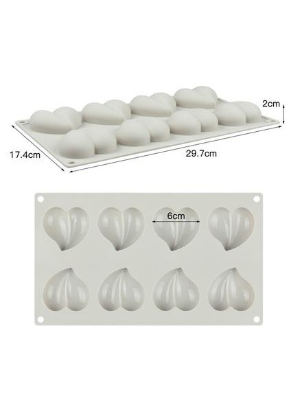 8 Kavite Kalp Silikon Kalıp Kek Dekorasyon Araçları Pişirme Cupcake Truffe Kalıplar Bakeware Formları | Tatlı Dekoratörleri (Beyaz) (Yurt Dışından)