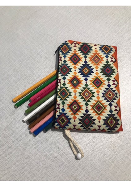 Etnik Otantik Kilim Desen No 2 Tasarım Bez Kalemlik-Cüzdan