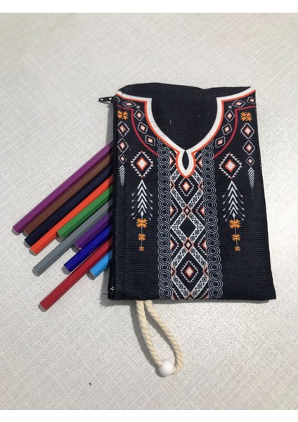 Etnik Otantik Kilim Deseni No 5 Tasarım Bez Kalemlik-Cüzdan