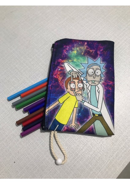 Rick And Morty Desenli Tasarım Bez Kalemlik-Cüzdan