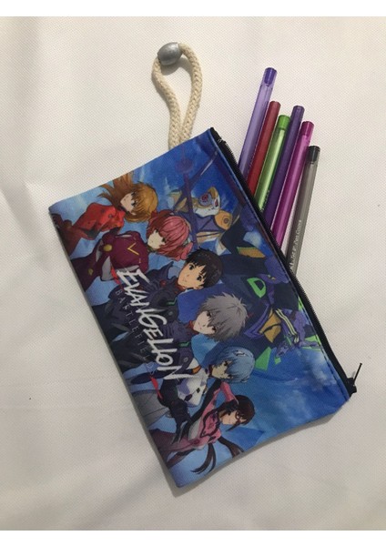 Genesis Evangelion Desenli Tasarım Bez Kalemlik-Cüzdan