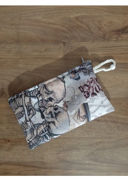 Faiyrcore Aesthetic Skull And Last Kiss Desenli Tasarım Bez Kalemlik-Cüzdan
