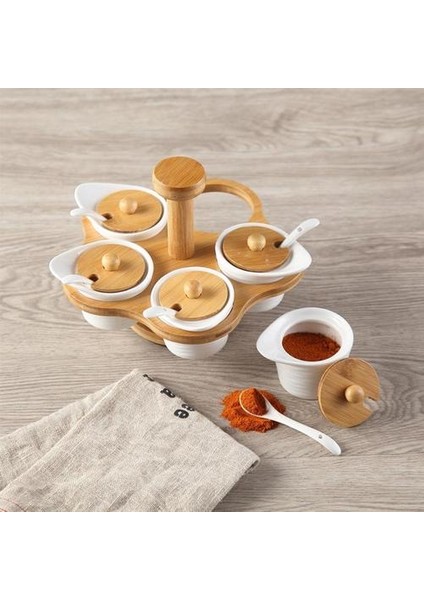 Seramik Döner Baharat Kavanoz Set Ahşap Kapak Baharat Kutusu Raf ile Tuz Saklama Kutusu Mutfak Eşyaları Aksesuarları | Tuz Domuzları, Mahzenler ve Amp;sunucular (Yurt Dışından)