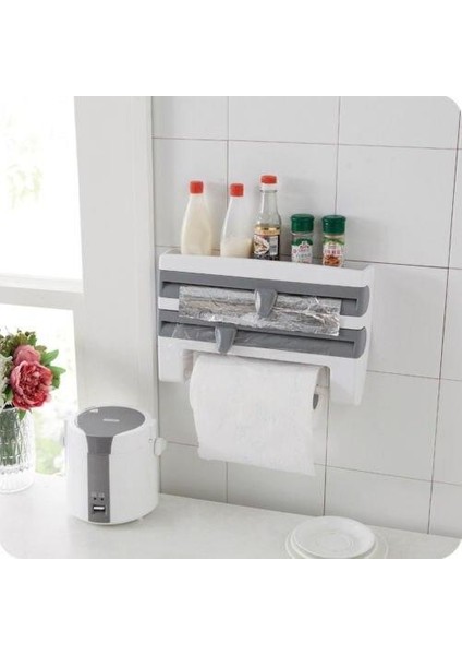 4 In 1 Çok Fonksiyonlu Kesici Rafları ile Duvara Montaj Kağıt Havlu Tutucu Plastik Sarma Folyo Dağıtıcı Spice Raf ile | Depolama Tutucular ve Amp;raflar (Yurt Dışından)