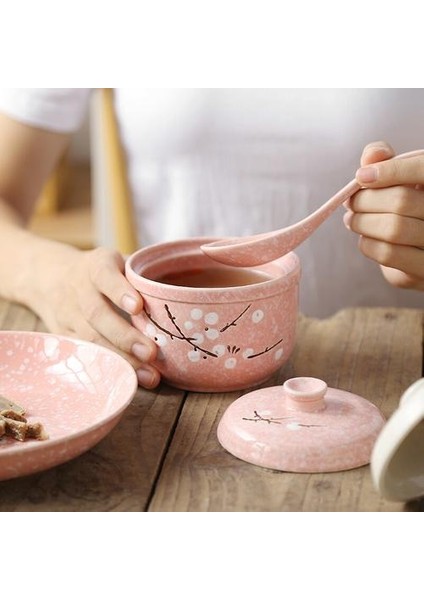 Japon Haşlama Kupası Seramik Underglaze Renk Buğulanmış Yumurta Güveç Çorba Ev Hediye Kuş Yuva Kaplı Kase Kaşık Seti Sofra Takımı | Kaseler (Yurt Dışından)