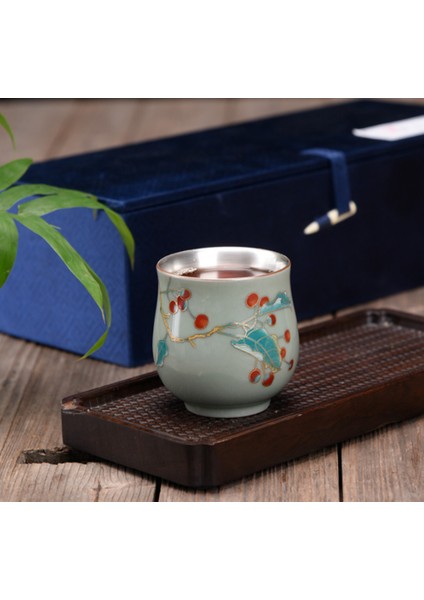Antik Çin Kungfu Çay Bardağı Gümüş Giftbox Bayanlar Sürdürülebilir Çay Fincanı Tek Jingdezhen Taza Porcelana Mutfak Malzemeleri 5050S2 | Teacups (Yurt Dışından)