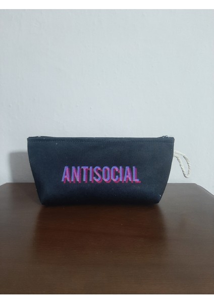 Antisocial Slogan Desenli Tasarım Kalemlik - Makyaj Çantası