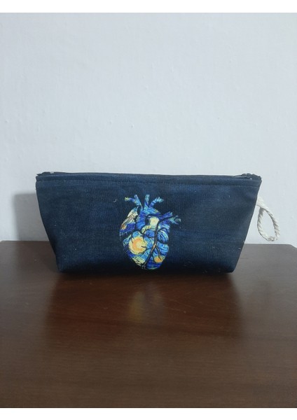 Yıldızlı Gece Motifli Kalp Desenli Tasarım Kalemlik - Makyaj Çantası