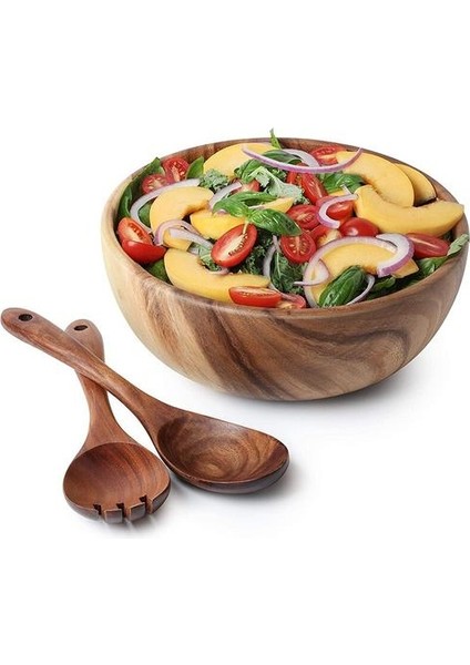 Ahşap Salata Kase Büyük 9.4 Inç Acacia Ahşap Salata Kaşıkla Ahşap Kase, Meyve, Salata Için Kullanılabilir | Kaseler (Yurt Dışından)