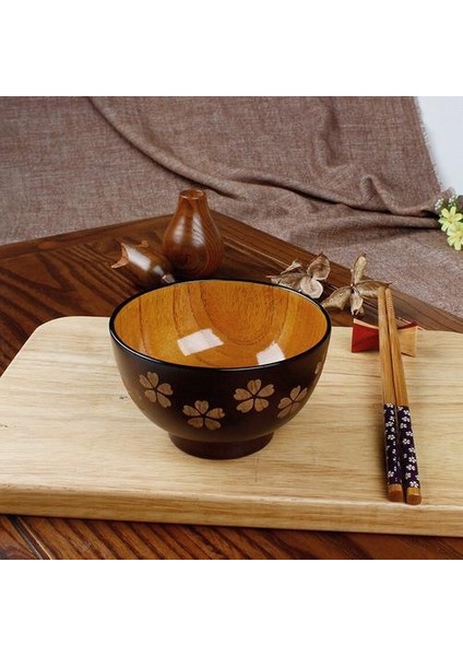 Tek Parça Japon Sakura Ahşap Kase Çorba Salatası Pirinç Noodle Bowls Doğal Ahşap Çocuklar Ahşap Kase Sofra | Kaseler (Yurt Dışından)