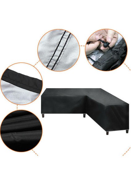 (215X215X87 Cm) L Şekli Su Geçirmez Rattan Köşe Mobilya Kapak Bahçe Veranda Açık Kanepe Koruyucusu (Yurt Dışından)