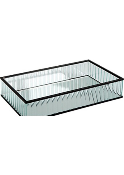 Cam Ayna Tepsi Siyah Metal Kenar Kırmızı Şarap Plakası Dekorasyon Depolama Tepsisi Kek Araçları Ev Deco Modern Depolama Tepsileri | Depolama Tepsileri (Black-S) (Yurt Dışından)