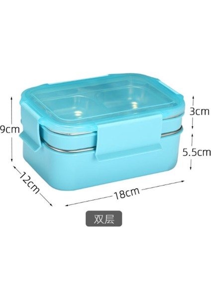Bento Box Paslanmaz Çelik Çift Gıda Kutusu Çocuk Piknik Okul Öğle Yemeği Kutusu Şirketi Kantin Fast Food Lunch Box | Öğle Yemeği Kutuları (Mavi) (Yurt Dışından)