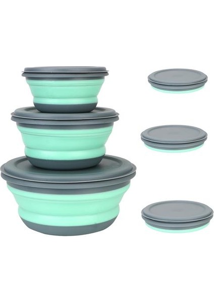 3 Adet / Takım Silikon Katlanır Öğle Yemeği Kutusu Kapaklı Taşınabilir Piknik Kamp Kase Set Mutfak Sofra Kiti Katlanabilir Meyve Salatası Kase | Öğle Yemeği Kutuları (Yeşil) (Yurt Dışından)