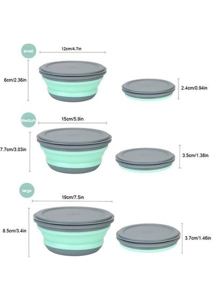3 Adet / Takım Silikon Katlanır Öğle Yemeği Kutusu Kapaklı Taşınabilir Piknik Kamp Kase Set Mutfak Sofra Kiti Katlanabilir Meyve Salatası Kase | Öğle Yemeği Kutuları (Yeşil) (Yurt Dışından) fiyatları