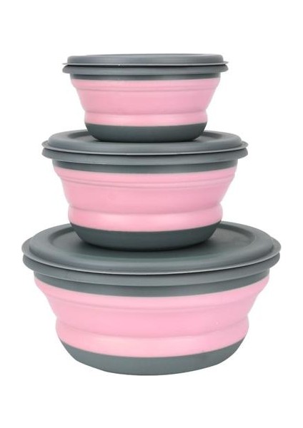 3 Adet / Takım Silikon Katlanır Öğle Yemeği Kutusu Kapaklı Taşınabilir Piknik Kamp Kase Set Mutfak Sofra Kiti Katlanabilir Meyve Salatası Kase | Öğle Yemeği Kutuları (Pembe) (Yurt Dışından)